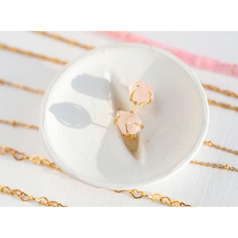 Pink Rose Quartz Earrings Pink Studs Pretty Gemstone Stud Earrings for Her - Picture 2 of 10
